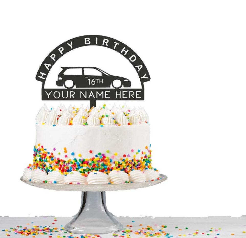 Birthday cake topper| Honda Civic EF cake topper | Personalized Cake Topper | car-themed car topper |